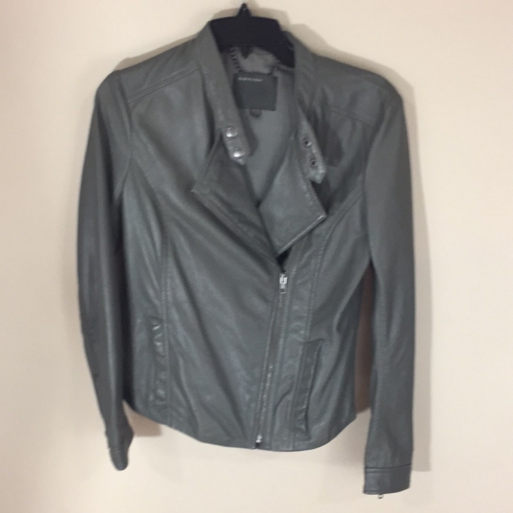 Muubaa Gray  Leather Delaney Biker Zippered Jacket Size US 8